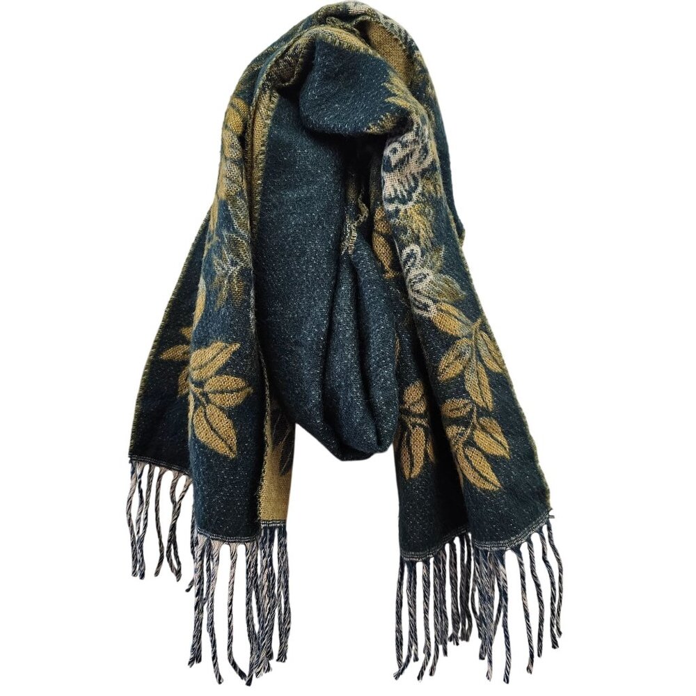 Vintage 1990s Cashmink Scarf With Floral & Leaf Pattern